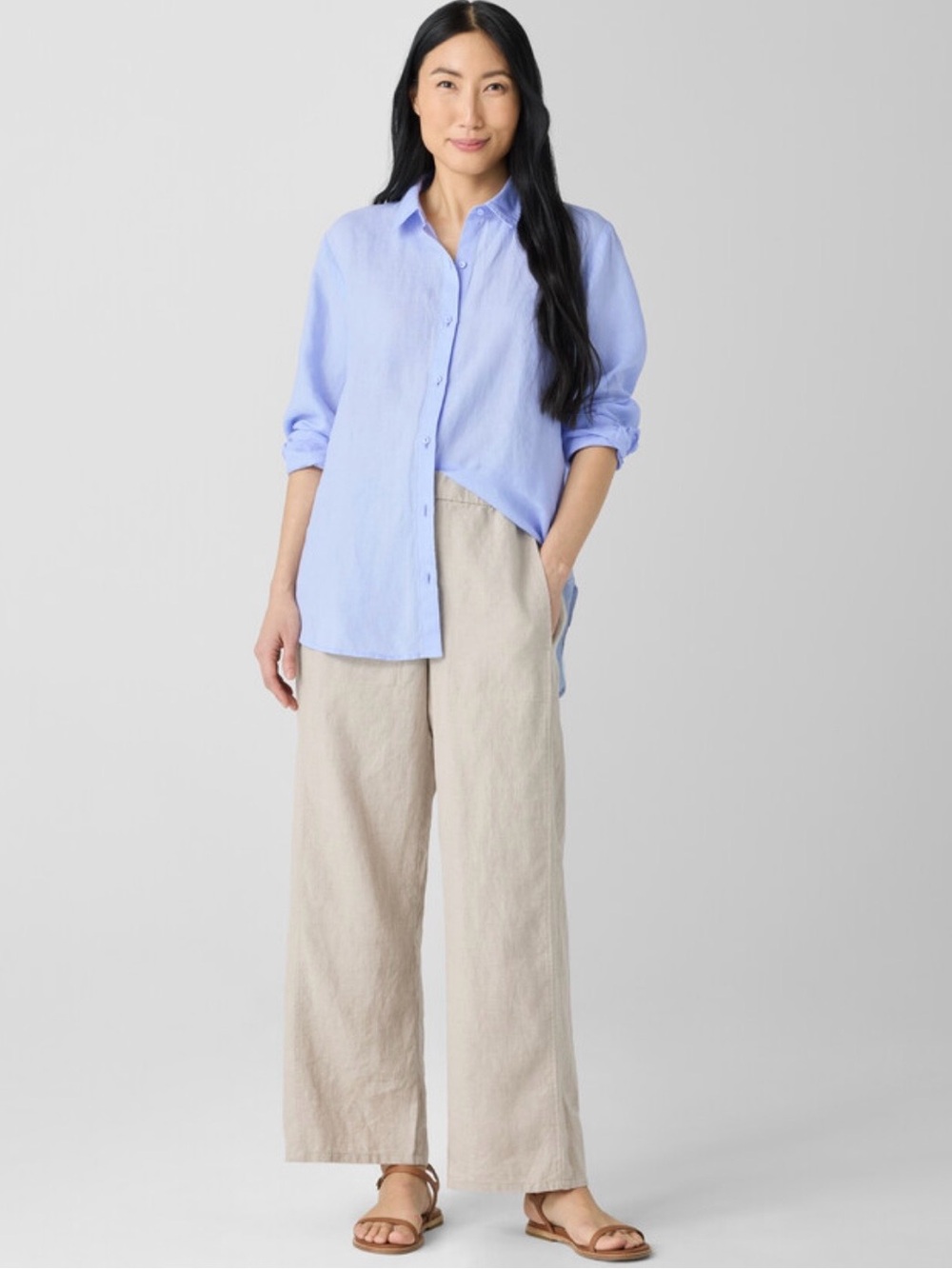 Eileen Fisher Organic Linen Wide-Leg Trouser Pant in Flax
